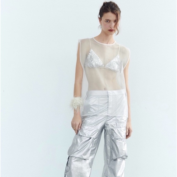 Zara Silver Sheer Top - Picture 1 of 12